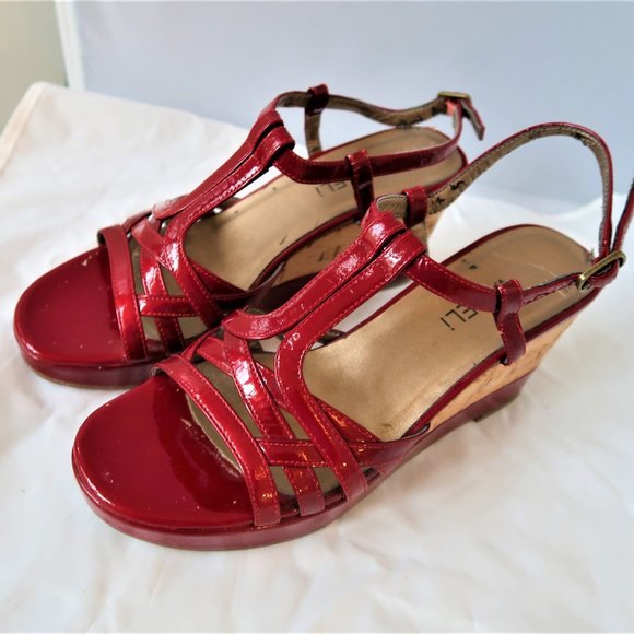 VANELi Prize Platform Sandal in Red Patent Leather 6M cork wedge heel  002913 - Picture 1 of 10